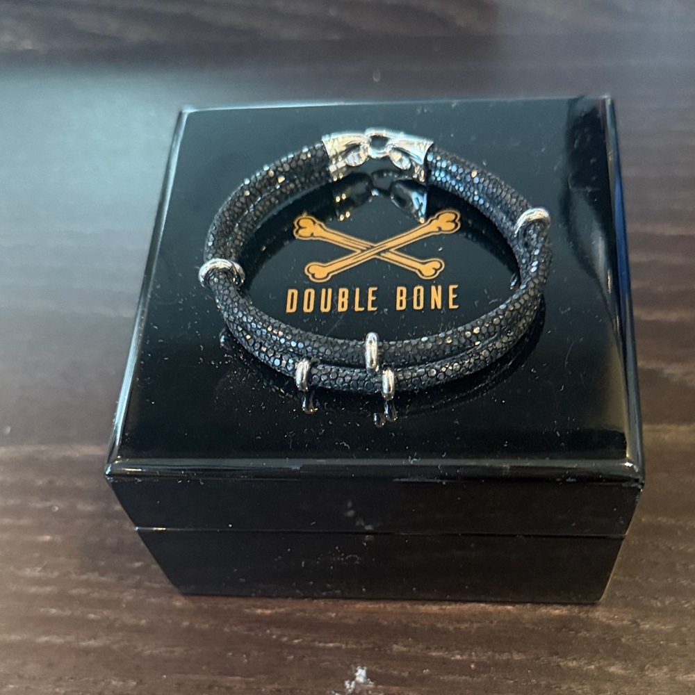 Double Bone Black and Silver Bracelet